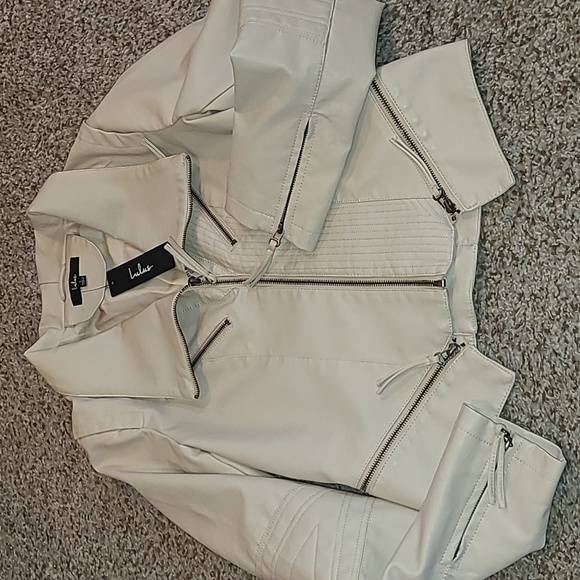 Lulu's White Vegan Leather Jacket Asymmetrical Zipper - Picture 2 of 8